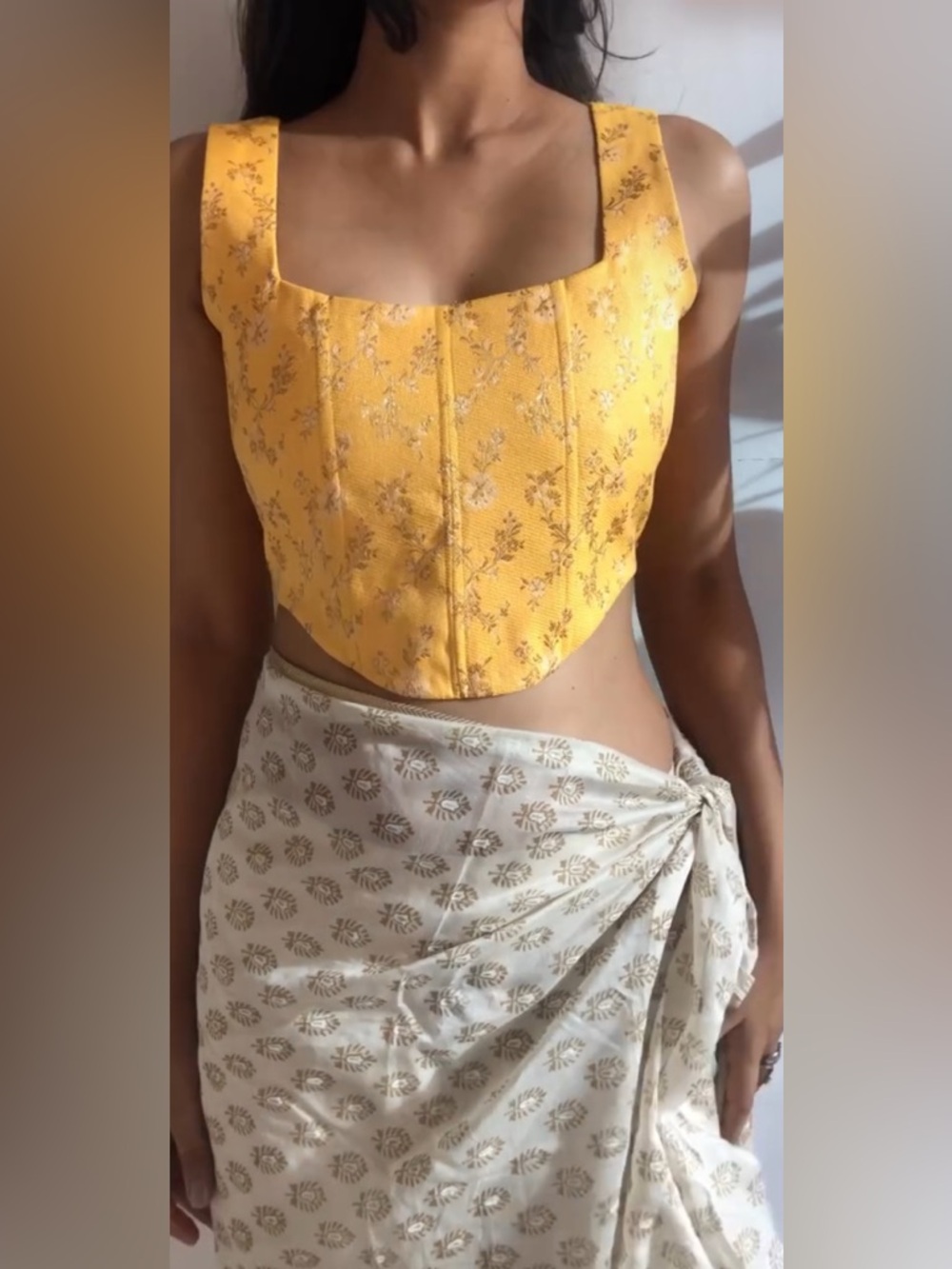 Cream yellow brocade corset top